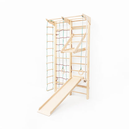 BeLissi Kaya Kletterwand mit Rutsche, Hangeldreieck und Sitzscheibe in kompletter Ausstattung für aktives Spielen